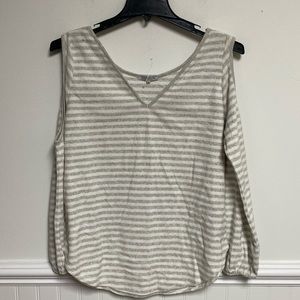 DJ & JuJu Terry Cloth Striped Cold Shoulder Top grey/White Size XL